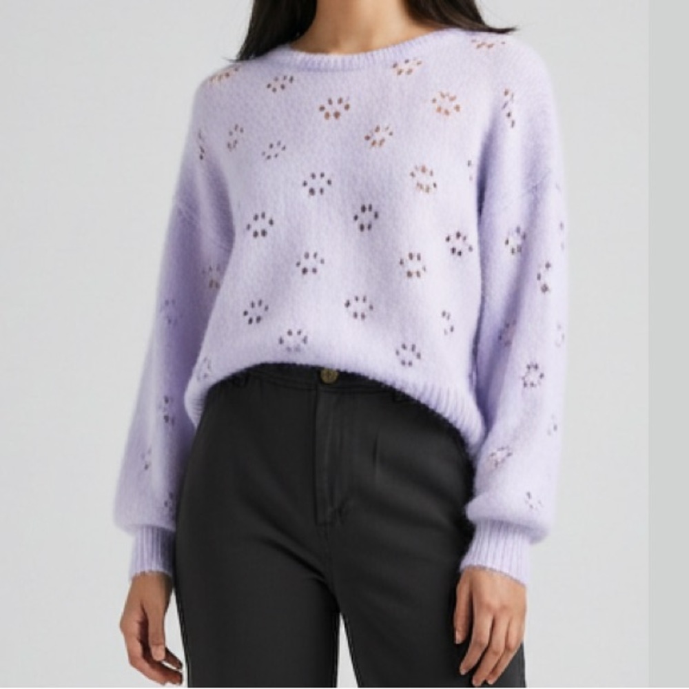 Madewell Lilac Pointelle Cotton knit Sweater lavender eyelet Small floral
